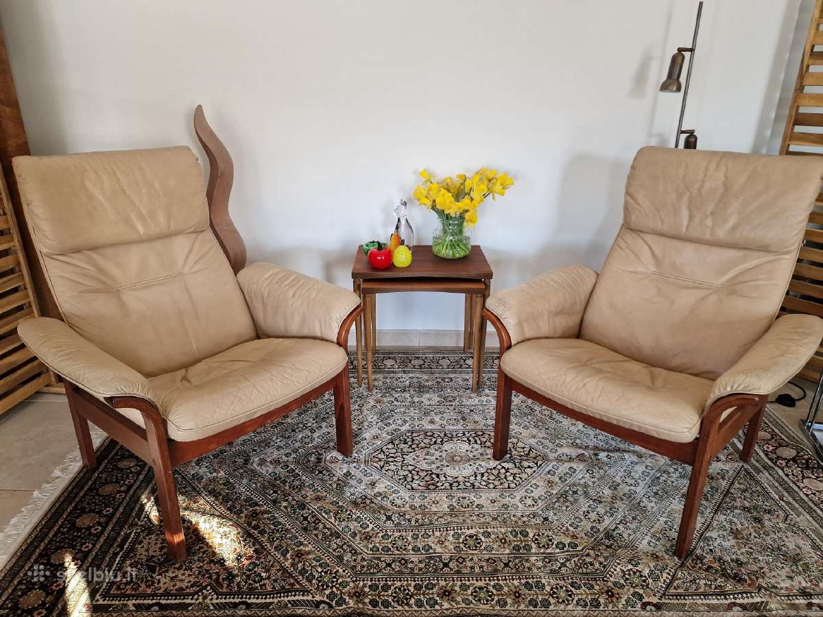 Vintažiniai mid century odiniai foteliai - nuotraukos Nr. 4