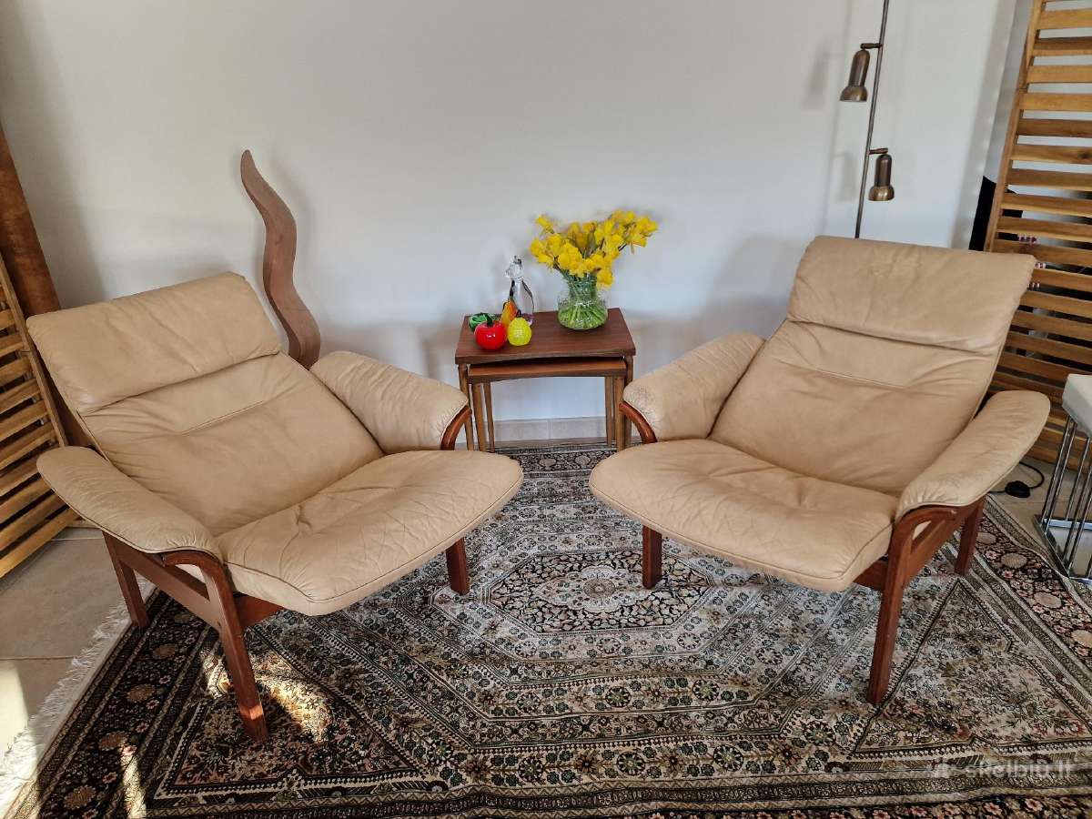 Vintažiniai mid century odiniai foteliai - nuotraukos Nr. 7
