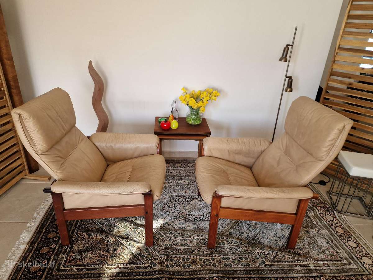 Vintažiniai mid century odiniai foteliai - nuotraukos Nr. 8