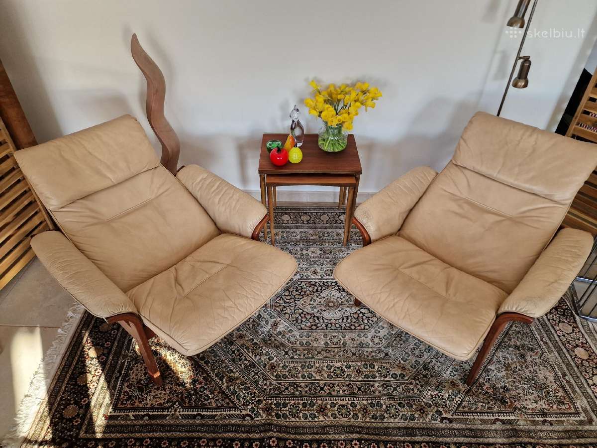 Vintažiniai mid century odiniai foteliai - nuotraukos Nr. 9
