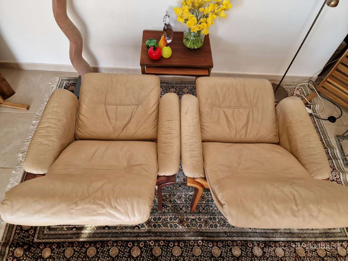 Vintažiniai mid century odiniai foteliai - nuotraukos Nr. 19