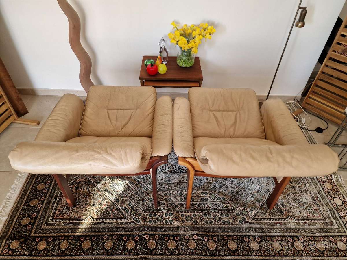 Vintažiniai mid century odiniai foteliai - nuotraukos Nr. 22