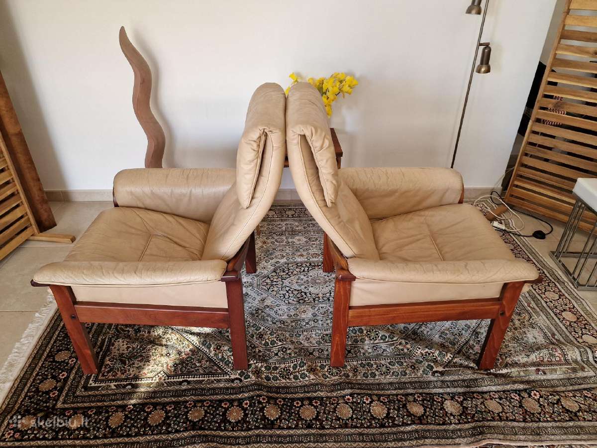Vintažiniai mid century odiniai foteliai - nuotraukos Nr. 23