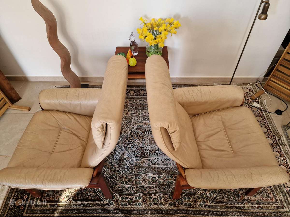 Vintažiniai mid century odiniai foteliai - nuotraukos Nr. 24