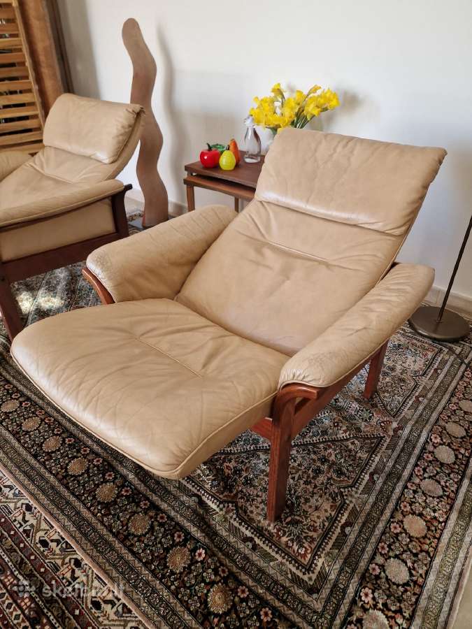 Vintažiniai mid century odiniai foteliai - nuotraukos Nr. 25