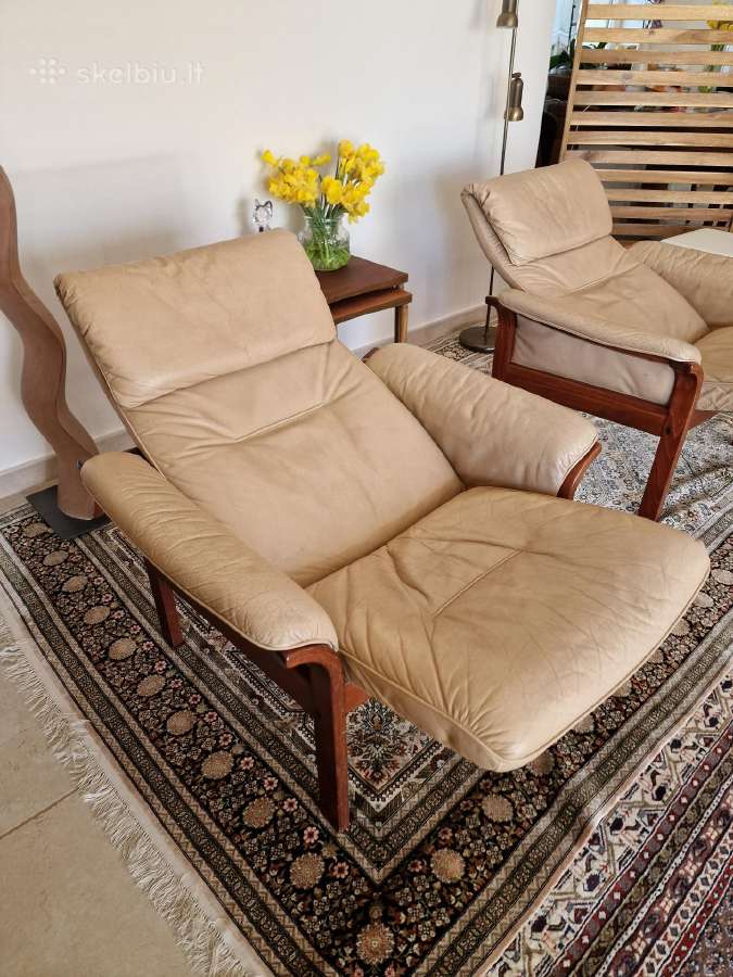 Vintažiniai mid century odiniai foteliai - nuotraukos Nr. 26