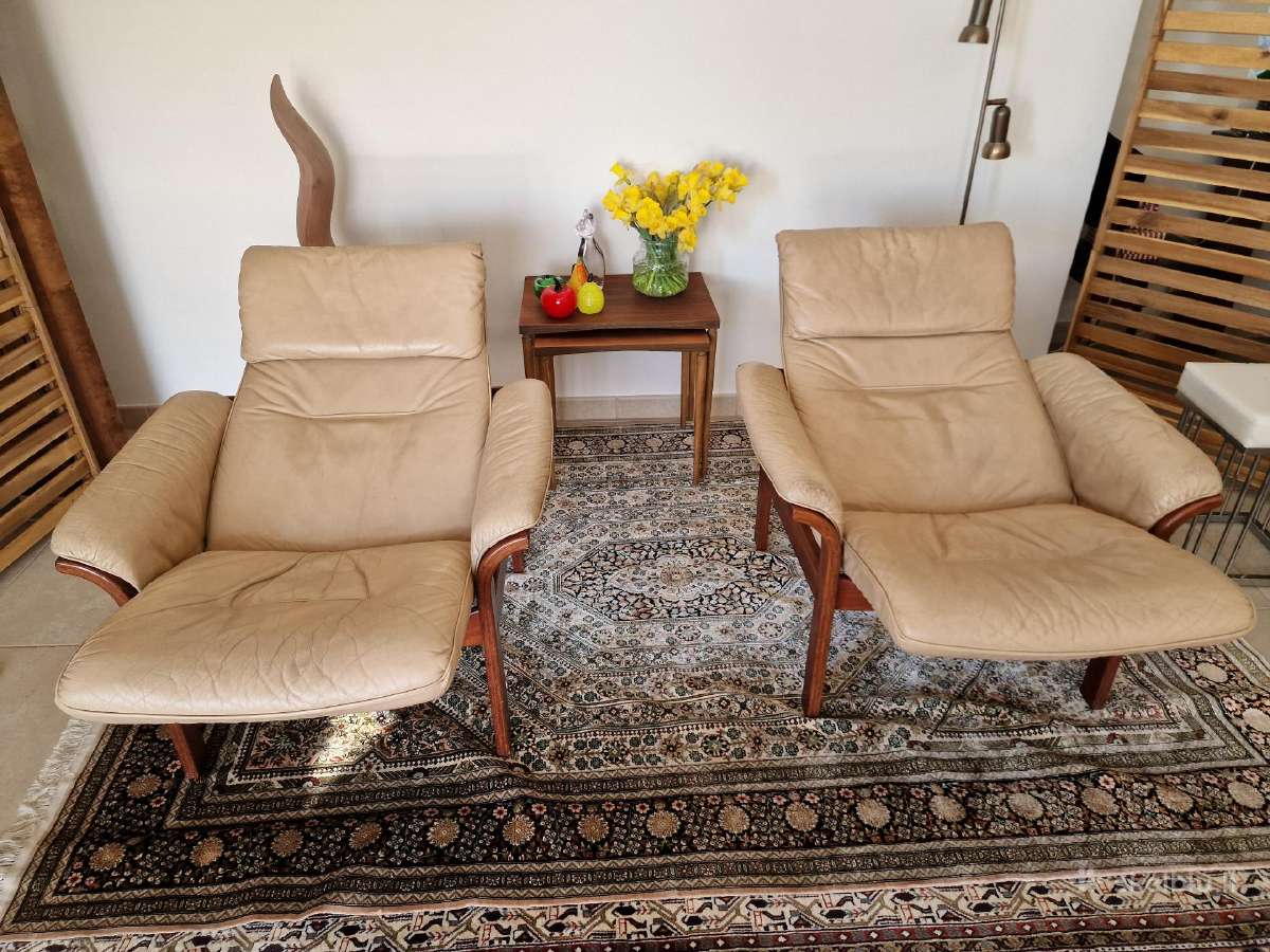 Vintažiniai mid century odiniai foteliai - nuotraukos Nr. 27
