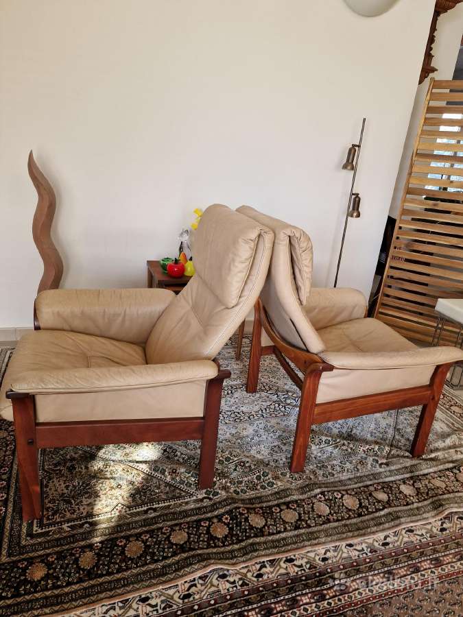 Vintažiniai mid century odiniai foteliai - nuotraukos Nr. 28