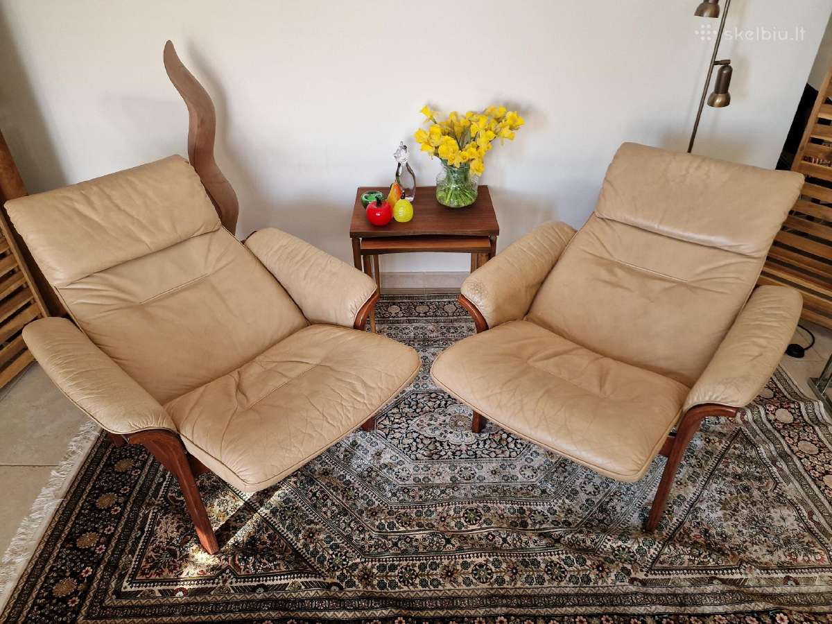 Vintažiniai mid century odiniai foteliai - nuotraukos Nr. 29