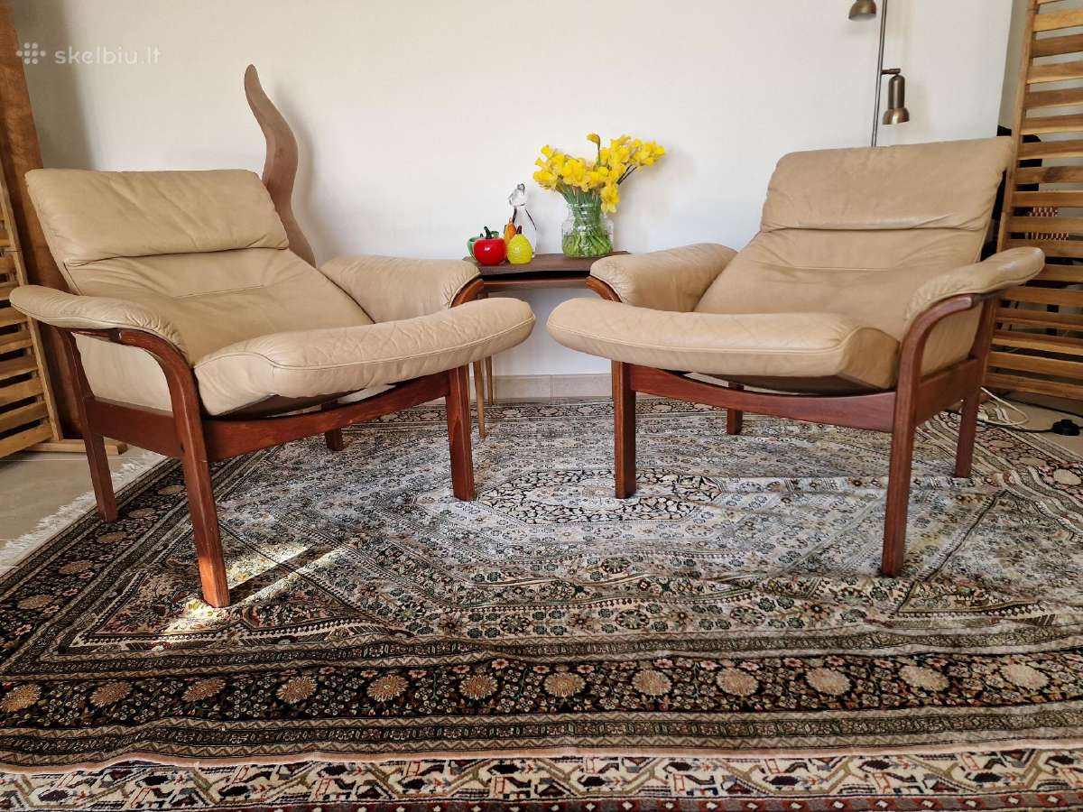 Vintažiniai mid century odiniai foteliai - nuotraukos Nr. 30
