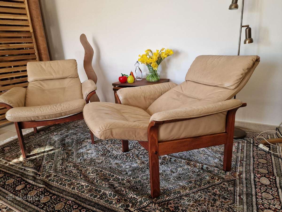 Vintažiniai mid century odiniai foteliai - nuotraukos Nr. 31