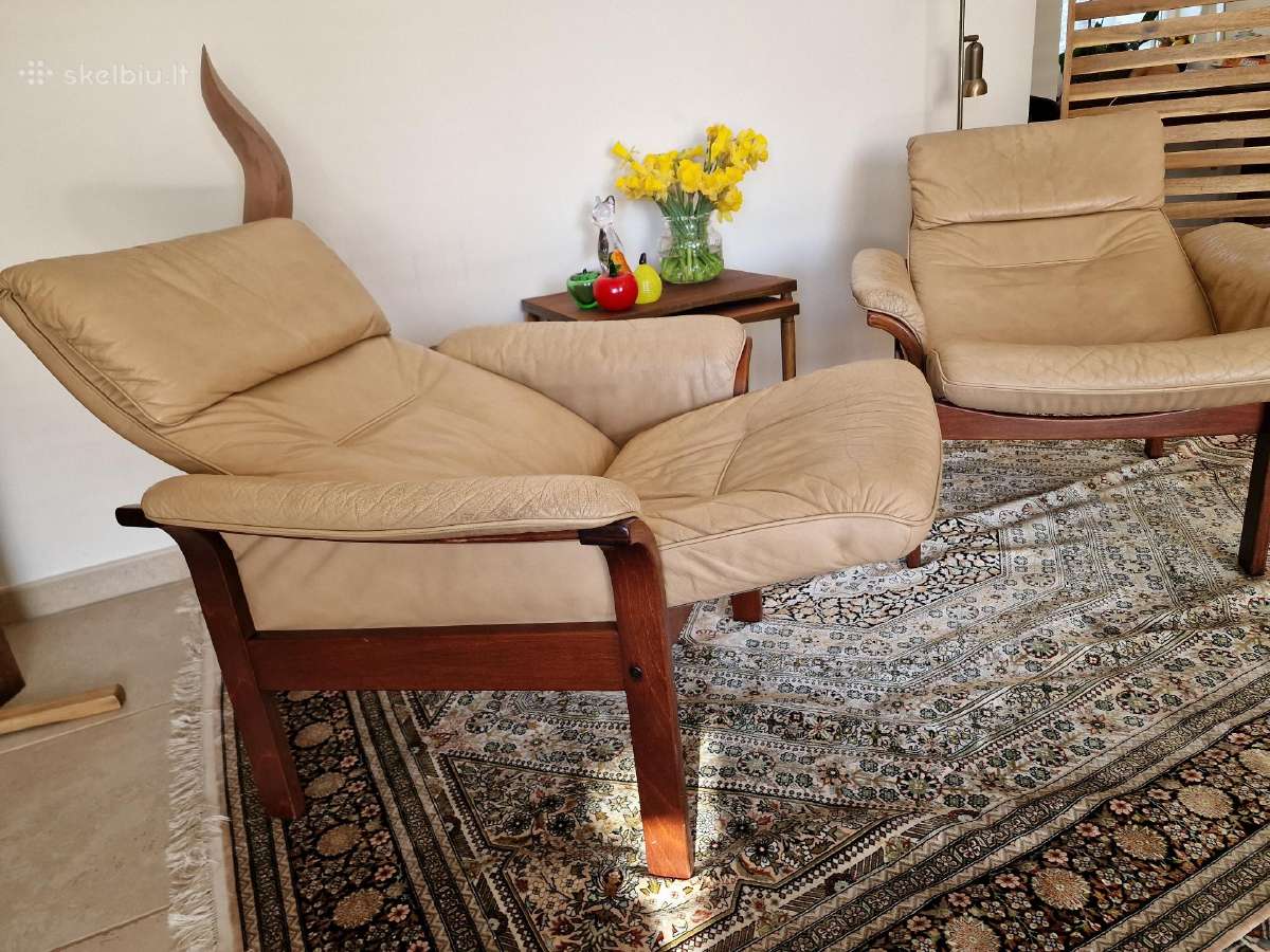 Vintažiniai mid century odiniai foteliai - nuotraukos Nr. 32
