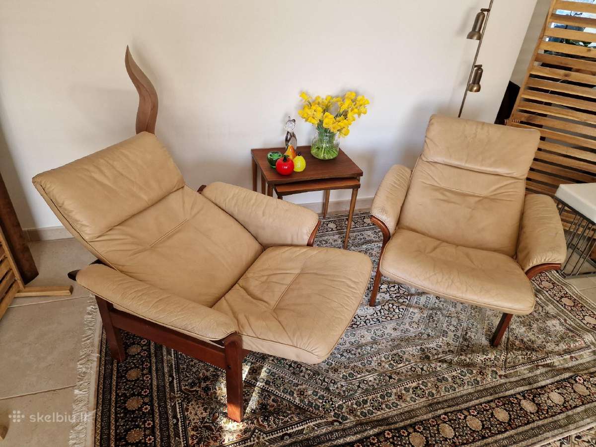 Vintažiniai mid century odiniai foteliai - nuotraukos Nr. 33