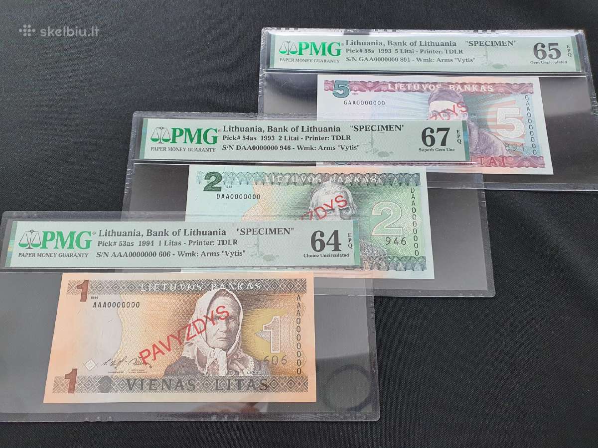 Lietuva 1, 2, 5 litai 1993 1994 Pavyzdys Pmg