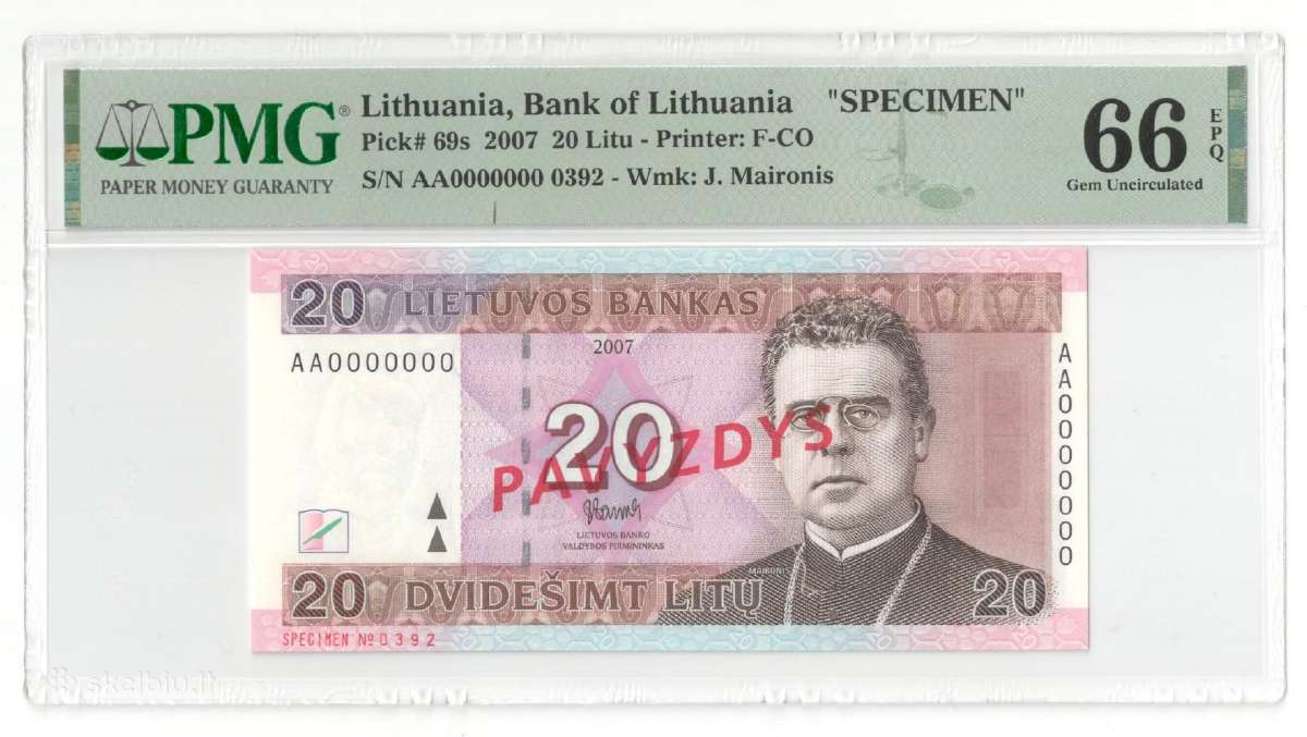 Lietuva 20 litų 2007 Pavyzdys Pmg66