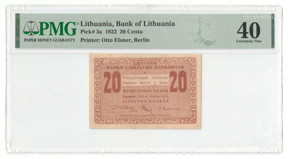 Lietuva 1922 20 laikinų centų Pmg 40