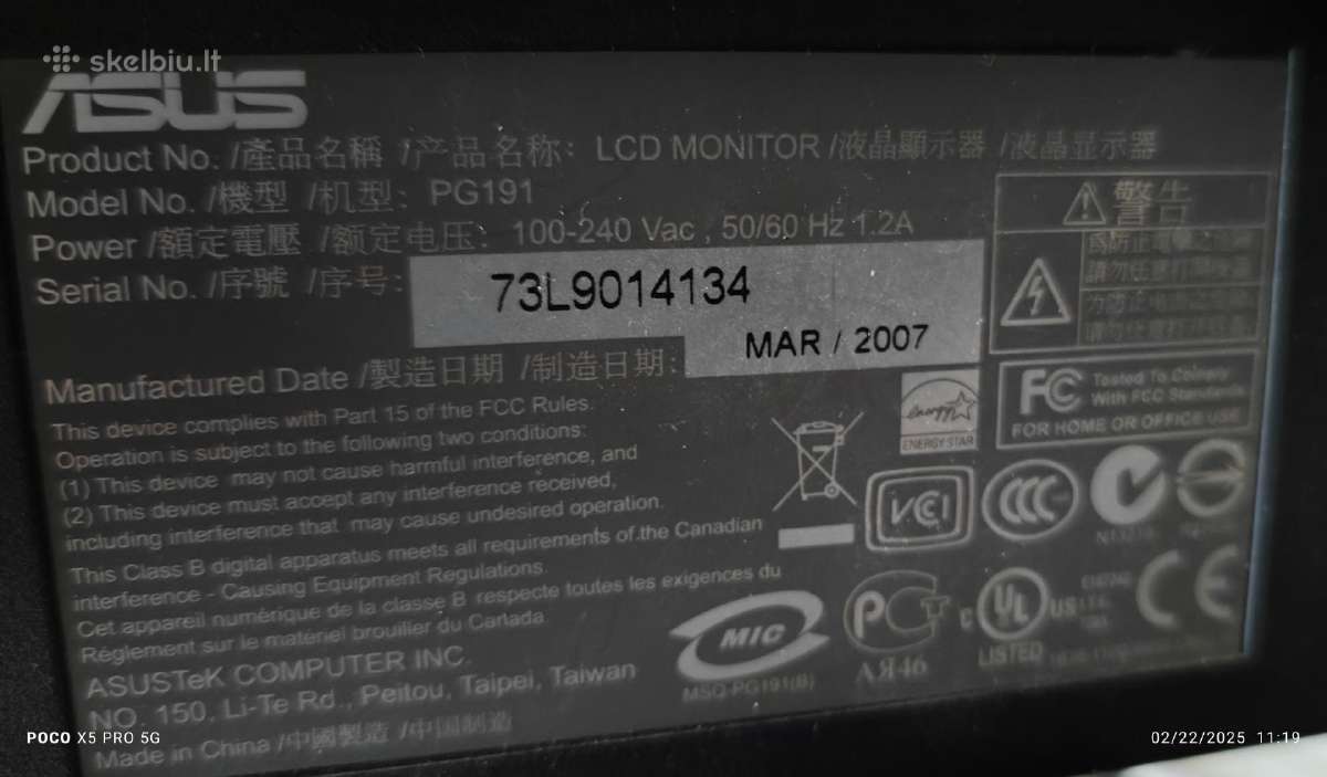 Asus Pg191 Multimedia LCD monitor - nuotraukos Nr. 4