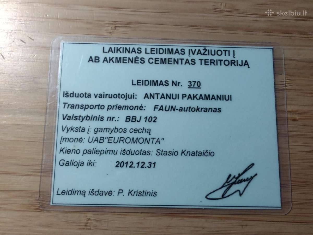 Leidimas įvažiuoti į Akmenės Cementas 2012