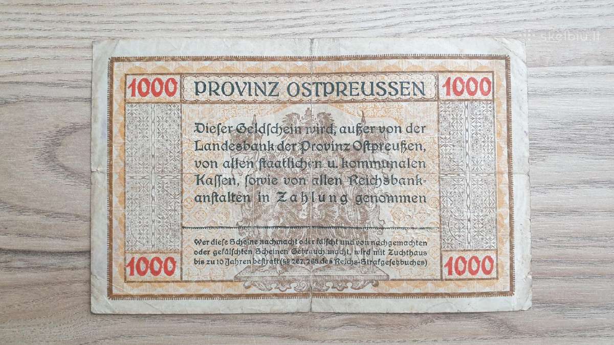 1922 metų 1000 mark Karaliaučius Mažoji Lietuva - nuotraukos Nr. 2