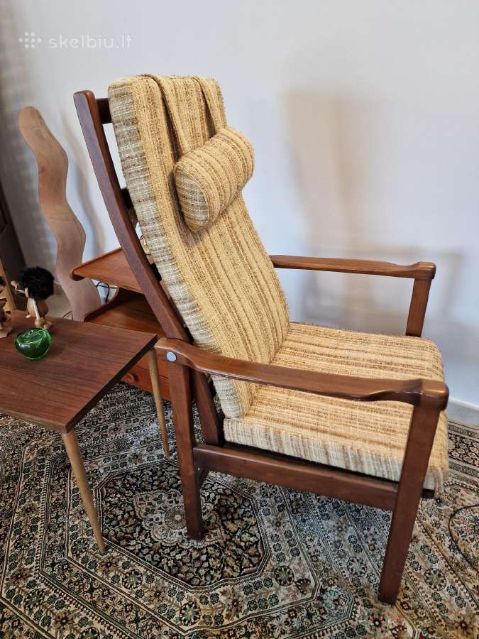 Vintažinis mid century raudonmedžio fotelis - nuotraukos Nr. 12