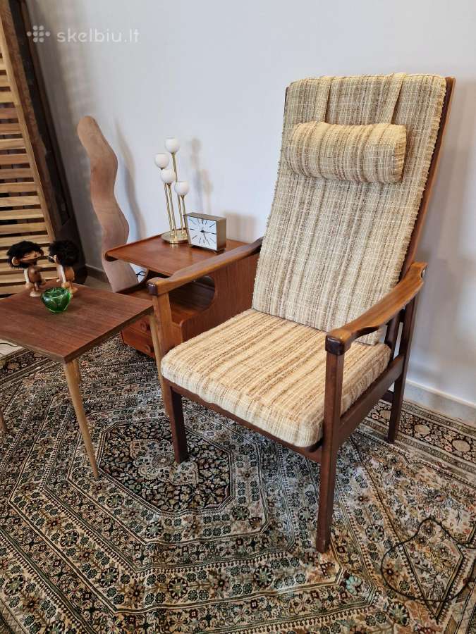 Vintažinis mid century raudonmedžio fotelis - nuotraukos Nr. 24