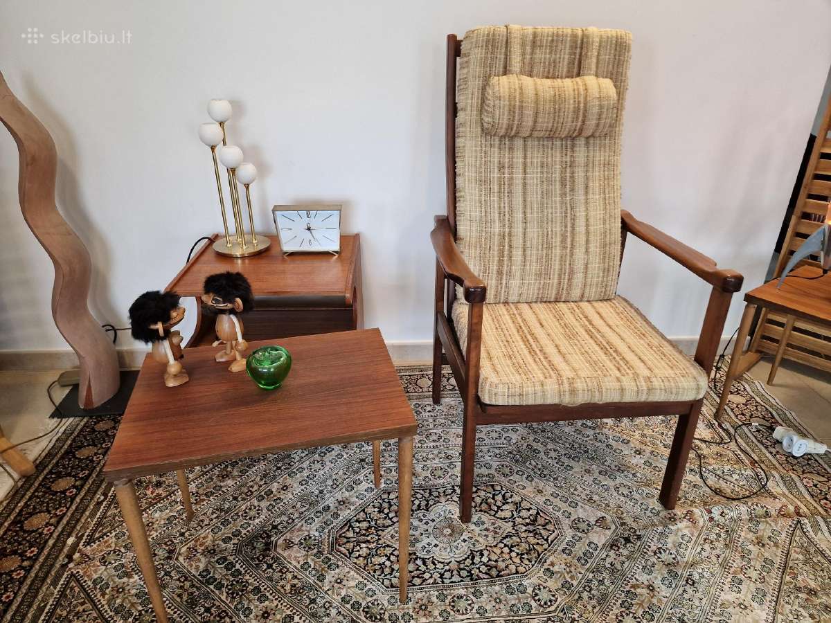 Vintažinis mid century raudonmedžio fotelis - nuotraukos Nr. 25