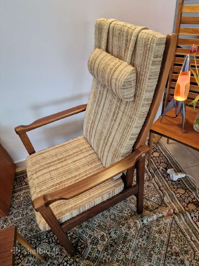 Vintažinis mid century raudonmedžio fotelis - nuotraukos Nr. 34