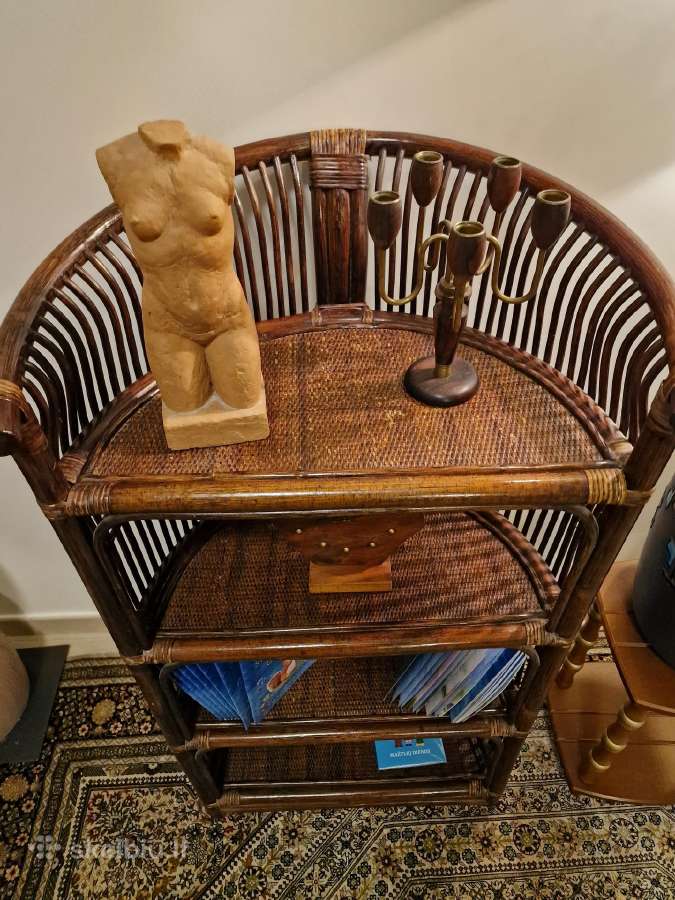 Vintažinė mid century ratango etažerė