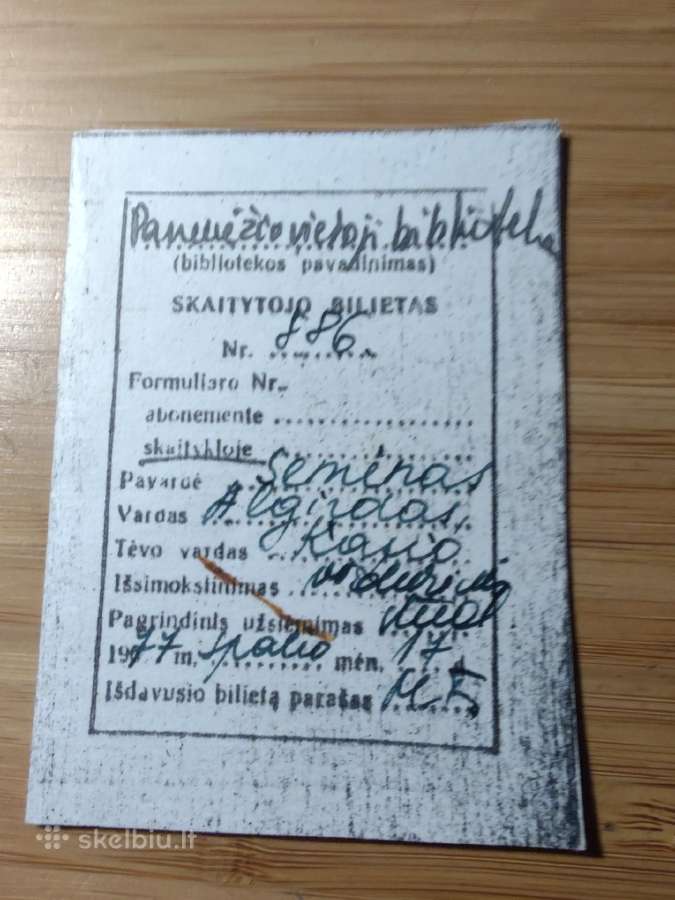 Panevėžio viešoji biblioteka skaitytojo bilietas