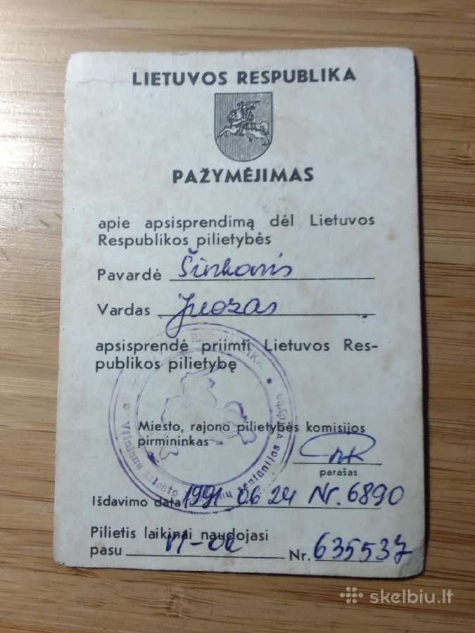 Lietuvos Respublikos pilietybės priėmimo pažymėjim