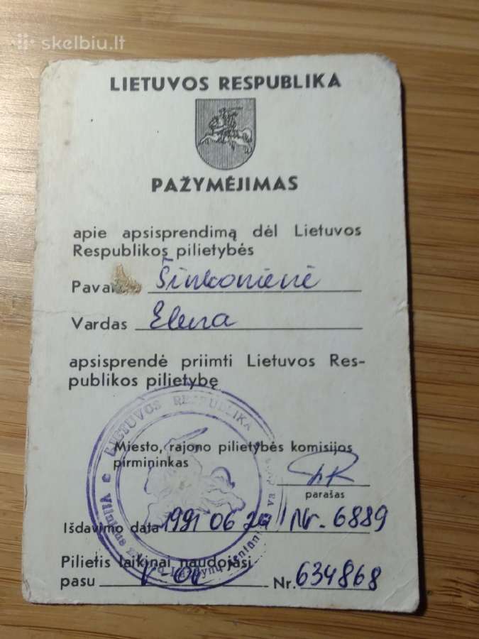 Lietuvos Respublikos pilietybės priėmimo pažymėjim