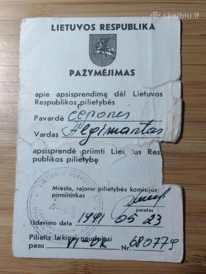 Lietuvos Respublikos pilietybės priėmimo pažymėjim