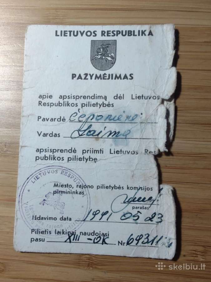 Lietuvos Respublikos pilietybės priėmimo pažymėjim
