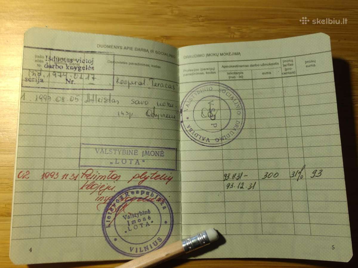 Valstybinio socialinio draudimo knygelė 1993 - nuotraukos Nr. 3