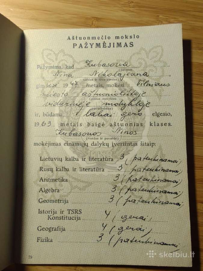 Aštuonmečio mokslo pažymjimas 1963 Vilnius - nuotraukos Nr. 2