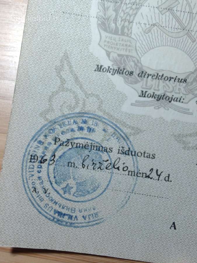 Aštuonmečio mokslo pažymjimas 1963 Vilnius - nuotraukos Nr. 4