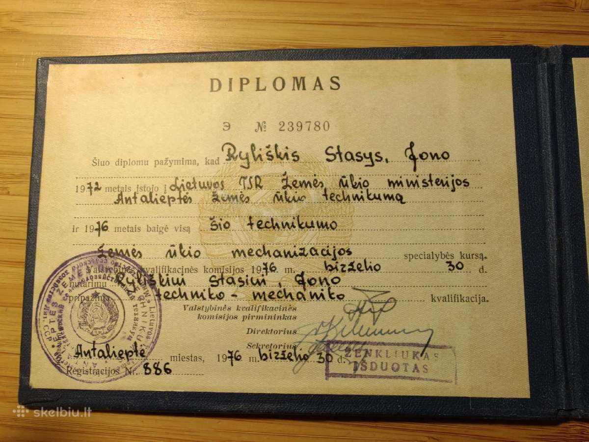 Antalieptės žemės ūkio tecnikumo pažymėjimas 1976 - nuotraukos Nr. 2