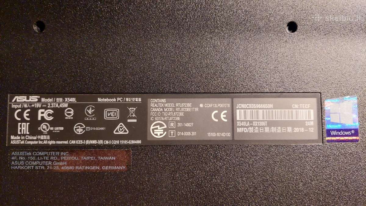 Asus X540l dangtis ir kita - nuotraukos Nr. 2
