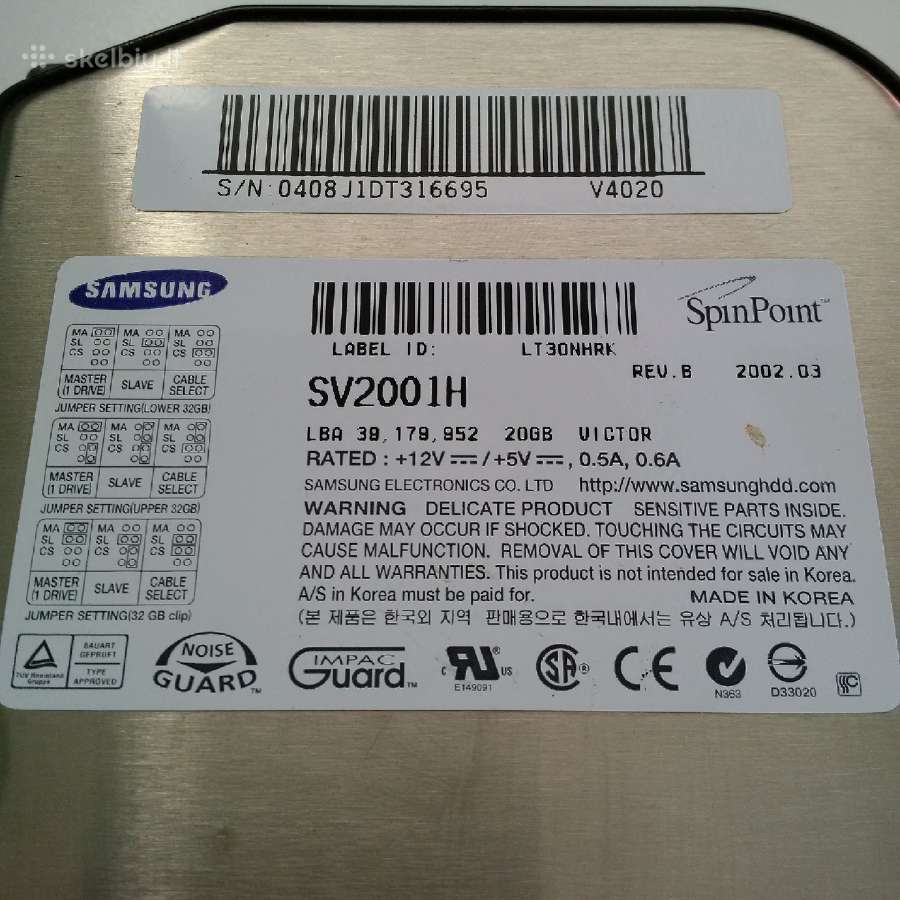 Samsung Spinpoint Sv2001h (V4020) 20gb 5400rpm | Skelbiu.lt Samsung Spinpoint Sv2001h (V4020) 20gb 5400rpm