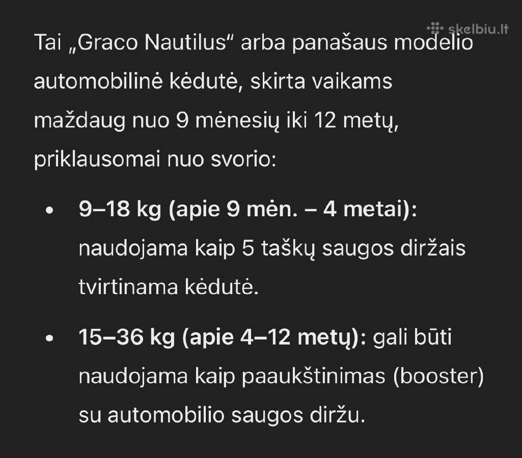 Vaikiška autokėdutė Akta Graco - nuotraukos Nr. 9