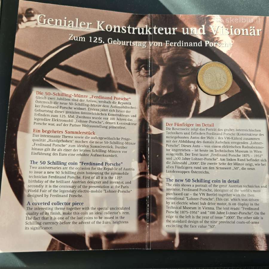 Austrija 2000 50 schillig Bi-metalic F.porsche - nuotraukos Nr. 2