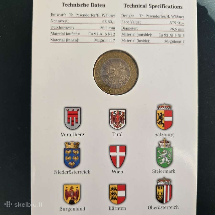 Austrija 2000 50 schillig Bi-metalic F.porsche - nuotraukos Nr. 5