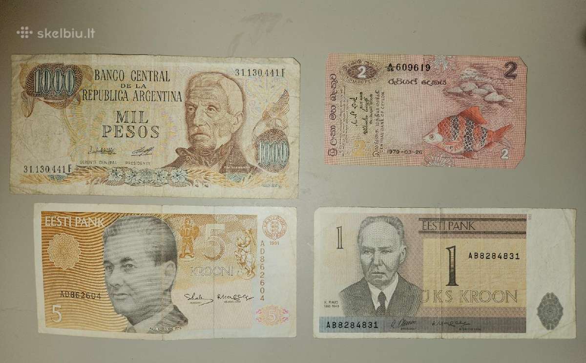 Banknotai Šri Lankos, Argentinos, Estijos