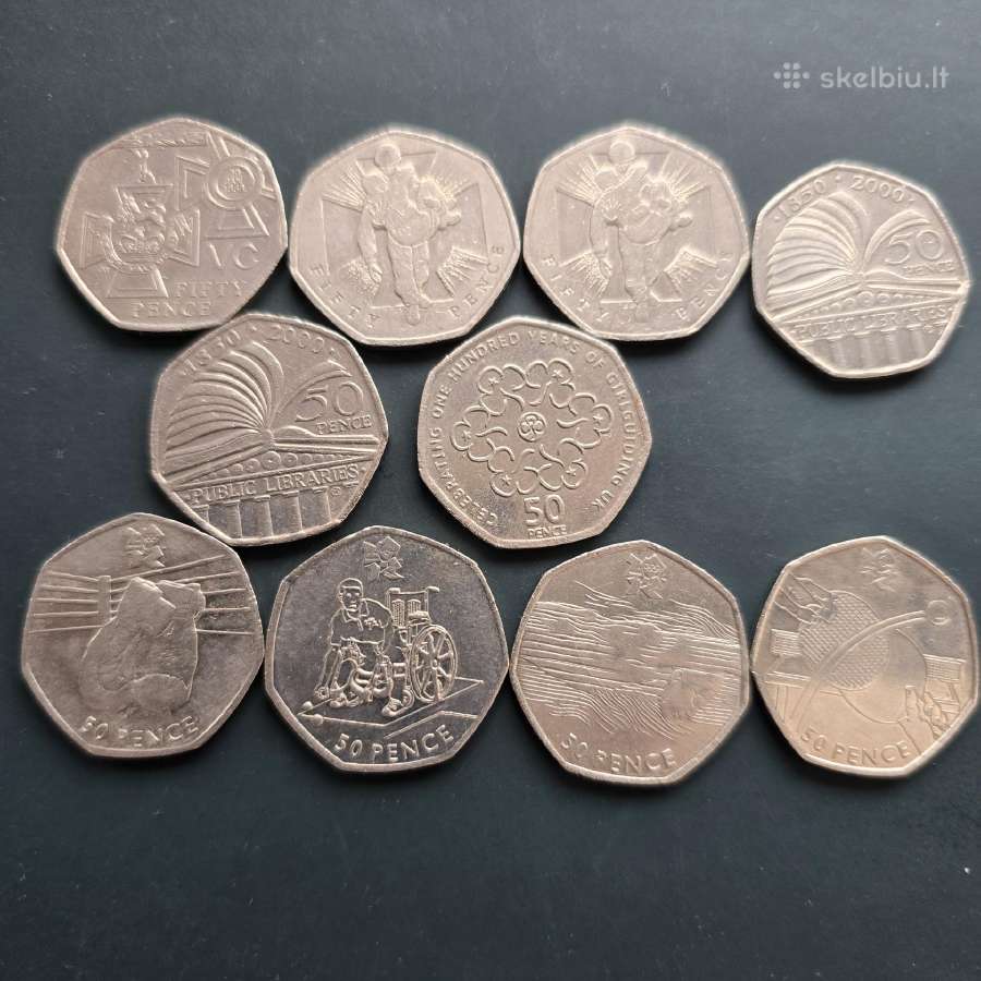D.britanija 50 pence proginiai Cu-ni