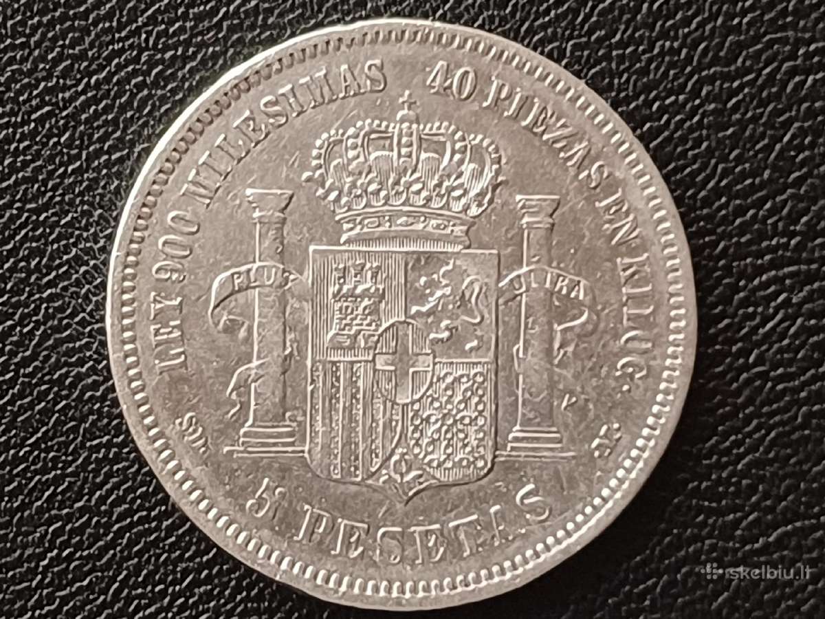 (335) 5 pesetos 1871m. Ispanija sidabras 900