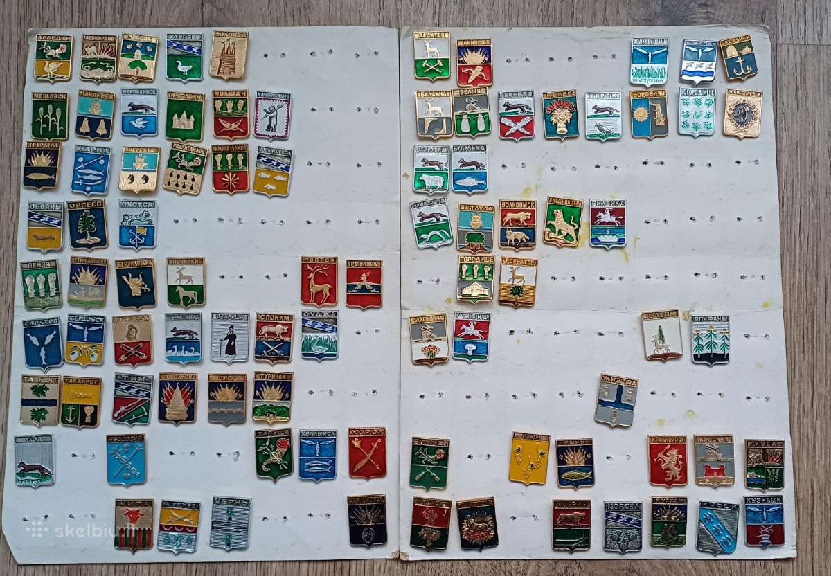 Ženkliukai 88 vnt rinkinys miestų herbai