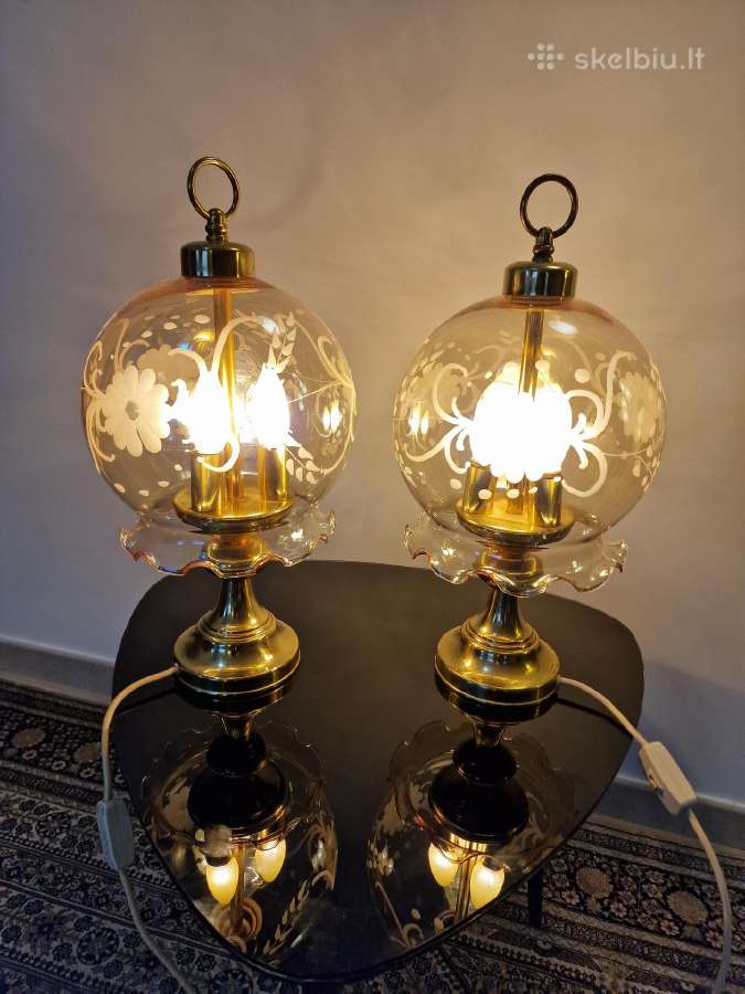 Vintažinės Art Nouveau žalvarinės stalo lempos