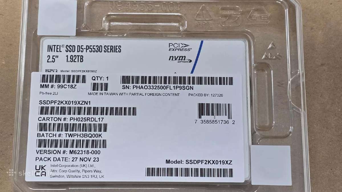 Intel P5530 1.92tb Sata U.2 Nvme Gen4 U.2 SSD 2.5