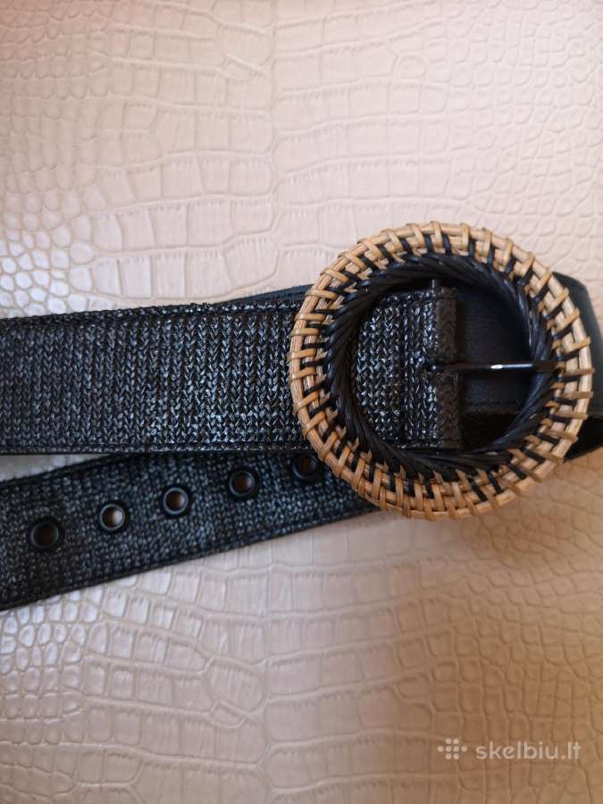 Asos juodas šiaudinis diržas su rotango sagtimi