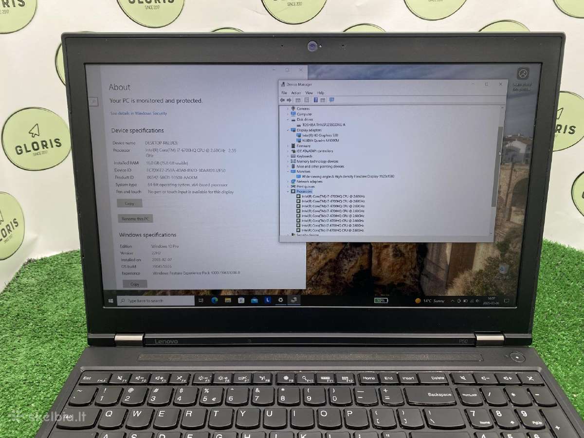 Lenovo Thinkpad P50 i7-6700hq 16ram 256ssd #1-103 - nuotraukos Nr. 4